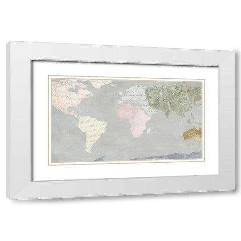 World Map Collection I White Modern Wood Framed Art Print with Double Matting by SD Graphics Studio