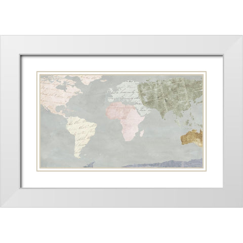 World Map Collection I White Modern Wood Framed Art Print with Double Matting by SD Graphics Studio