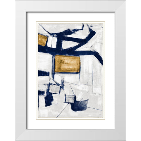 Golden Blue Shatters I White Modern Wood Framed Art Print with Double Matting by Johnson, Walt