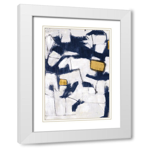 Golden Blue Shatters II White Modern Wood Framed Art Print with Double Matting by Johnson, Walt