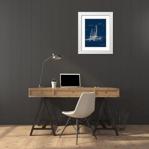 Sail Boat on Blue Burlap II White Modern Wood Framed Art Print with Double Matting by Loreth, Lanie