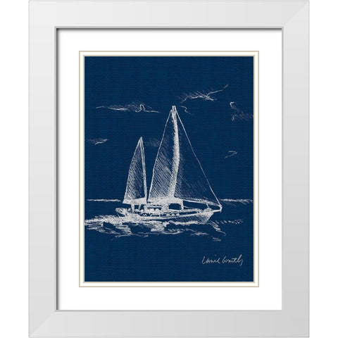 Sail Boat on Blue Burlap II White Modern Wood Framed Art Print with Double Matting by Loreth, Lanie