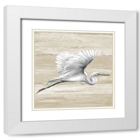 Neutral Great Egret I White Modern Wood Framed Art Print with Double Matting by Pinto, Patricia