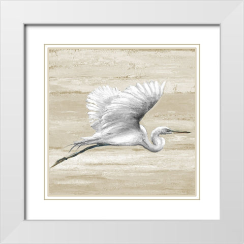 Neutral Great Egret I White Modern Wood Framed Art Print with Double Matting by Pinto, Patricia