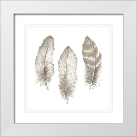 Neutral Watercolor Feathers II White Modern Wood Framed Art Print with Double Matting by Pinto, Patricia