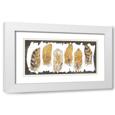 Gold Watercolor Feathers White Modern Wood Framed Art Print with Double Matting by Pinto, Patricia