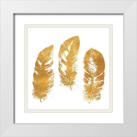 Gold Feather Square White Modern Wood Framed Art Print with Double Matting by Pinto, Patricia
