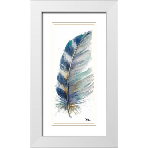 Watercolor Feather White V White Modern Wood Framed Art Print with Double Matting by Pinto, Patricia