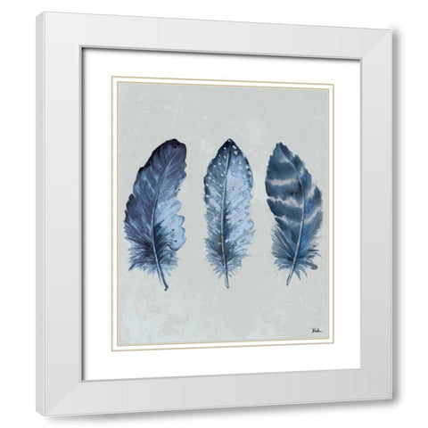 Indigo Blue Feathers I White Modern Wood Framed Art Print with Double Matting by Pinto, Patricia