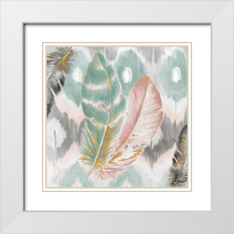 Ikat Feathers I White Modern Wood Framed Art Print with Double Matting by Pinto, Patricia
