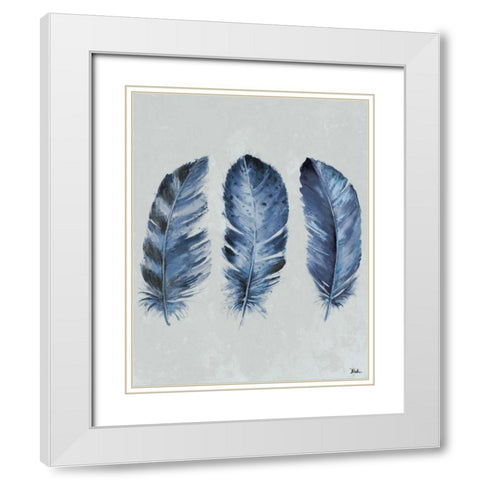 Indigo Blue Feathers II White Modern Wood Framed Art Print with Double Matting by Pinto, Patricia