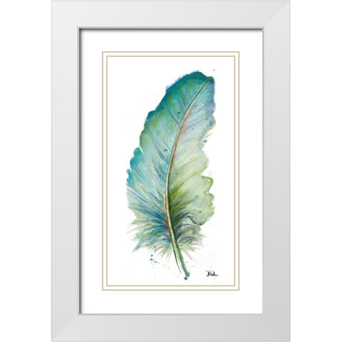 White Watercolor Feather VI White Modern Wood Framed Art Print with Double Matting by Pinto, Patricia
