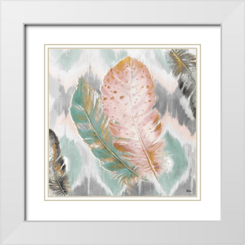 Ikat Feathers II White Modern Wood Framed Art Print with Double Matting by Pinto, Patricia