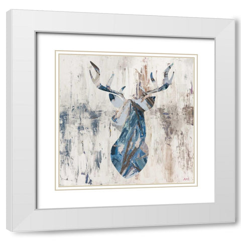 Blue Rhizome Deer Bust White Modern Wood Framed Art Print with Double Matting by Coolick, Ann Marie