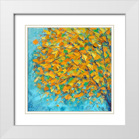 Autumn On Teal White Modern Wood Framed Art Print with Double Matting by Coolick, Ann Marie