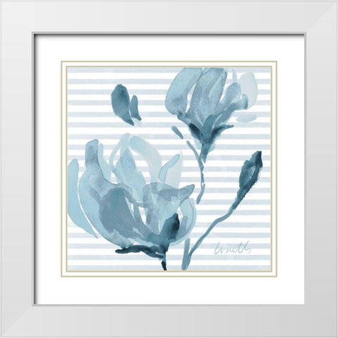 Blue Magnolias I White Modern Wood Framed Art Print with Double Matting by Loreth, Lanie