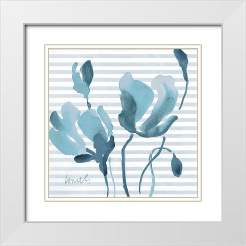 Blue Magnolias II White Modern Wood Framed Art Print with Double Matting by Loreth, Lanie