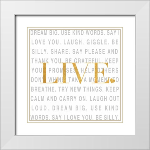 Gold Love and Life II White Modern Wood Framed Art Print with Double Matting by SD Graphics Studio