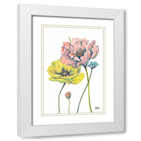 Fresh Colored Poppies I White Modern Wood Framed Art Print with Double Matting by Pinto, Patricia