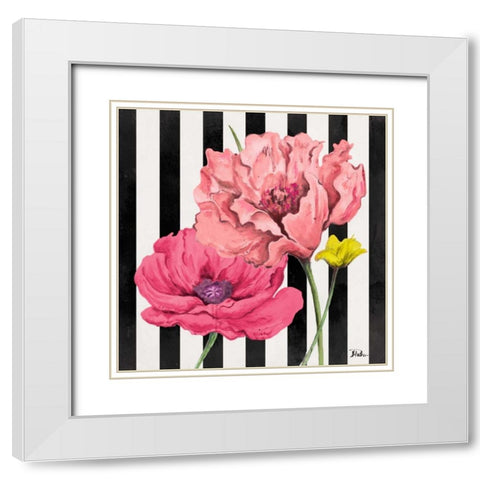 Poppies on Stripes I White Modern Wood Framed Art Print with Double Matting by Pinto, Patricia