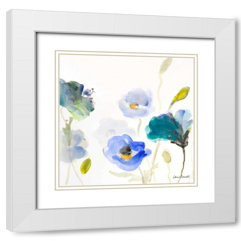 Poppies In The Blues I White Modern Wood Framed Art Print with Double Matting by Loreth, Lanie