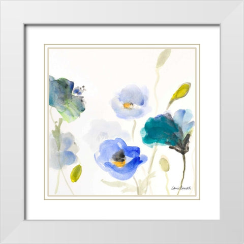 Poppies In The Blues I White Modern Wood Framed Art Print with Double Matting by Loreth, Lanie