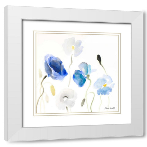 Poppies In The Blues II White Modern Wood Framed Art Print with Double Matting by Loreth, Lanie