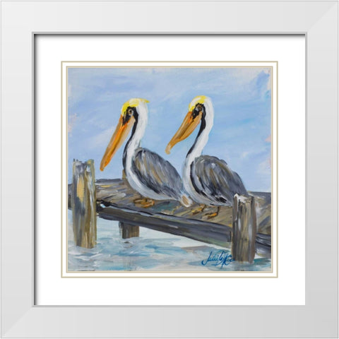 Pelicans On Deck White Modern Wood Framed Art Print with Double Matting by DeRice, Julie