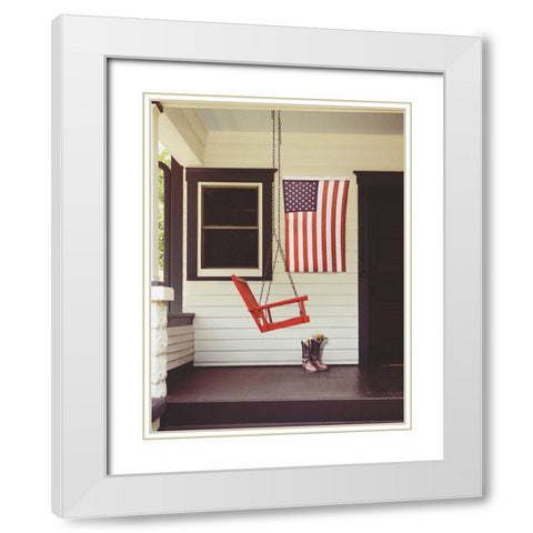 Patriotic Porch White Modern Wood Framed Art Print with Double Matting by Peck, Gail