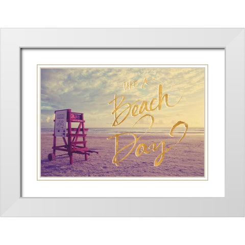 Take a Beach Day White Modern Wood Framed Art Print with Double Matting by Peck, Gail