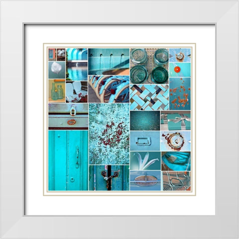 Rustic Teal Collage White Modern Wood Framed Art Print with Double Matting by Peck, Gail