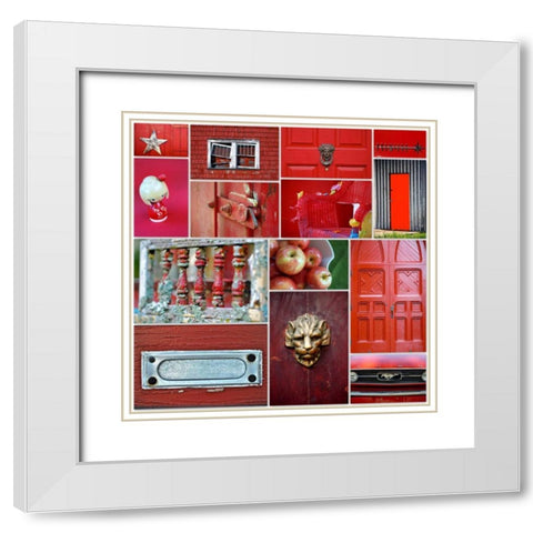 Apple Red Collage White Modern Wood Framed Art Print with Double Matting by Peck, Gail