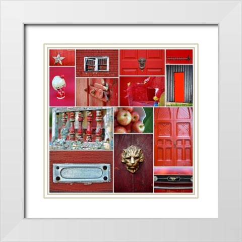 Apple Red Collage White Modern Wood Framed Art Print with Double Matting by Peck, Gail