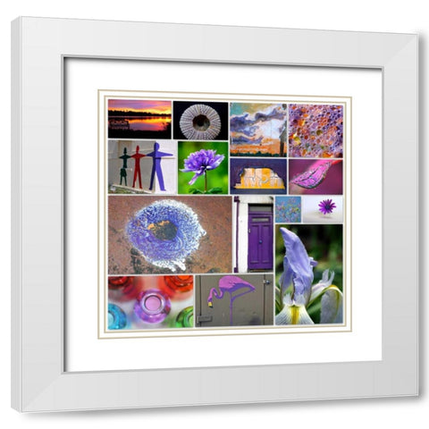 Purple Blossom Collage White Modern Wood Framed Art Print with Double Matting by Peck, Gail