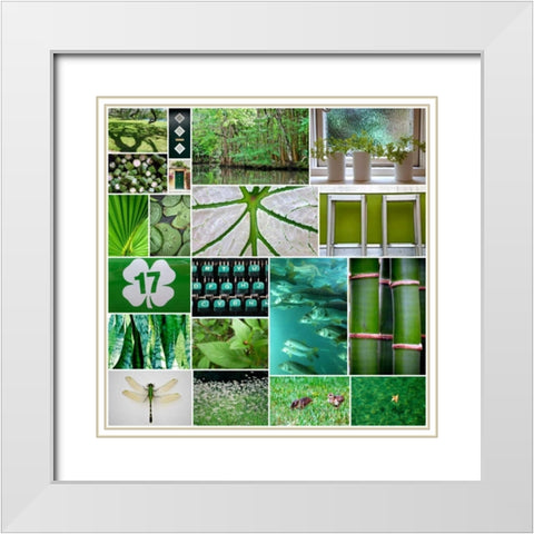 Forest Green Collage White Modern Wood Framed Art Print with Double Matting by Peck, Gail