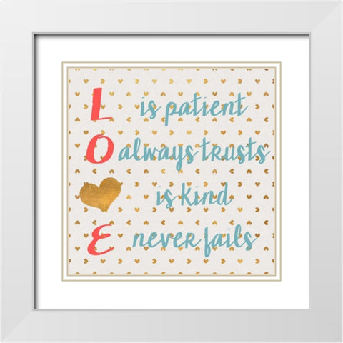 LOVE with Gold Hearts White Modern Wood Framed Art Print with Double Matting by Studio, SD Graphics