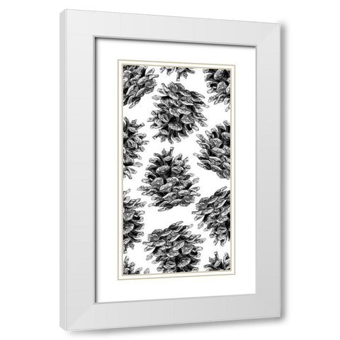 Pinecone Pattern BandW White Modern Wood Framed Art Print with Double Matting by Baliko, Linda