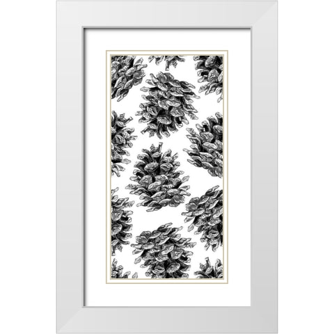 Pinecone Pattern BandW White Modern Wood Framed Art Print with Double Matting by Baliko, Linda