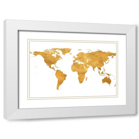 Gold World Map White Modern Wood Framed Art Print with Double Matting by Studio, Sd Graphics