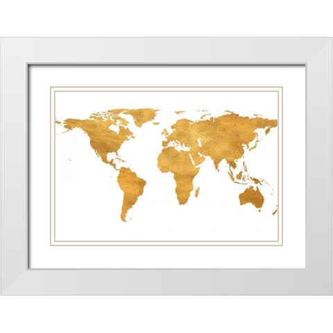 Gold World Map White Modern Wood Framed Art Print with Double Matting by Studio, Sd Graphics