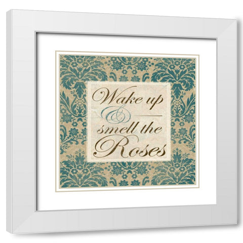 Wake Up And Smell The Roses White Modern Wood Framed Art Print with Double Matting by Medley, Elizabeth