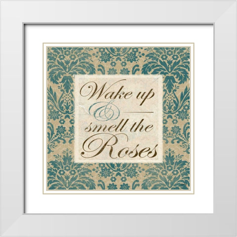 Wake Up And Smell The Roses White Modern Wood Framed Art Print with Double Matting by Medley, Elizabeth