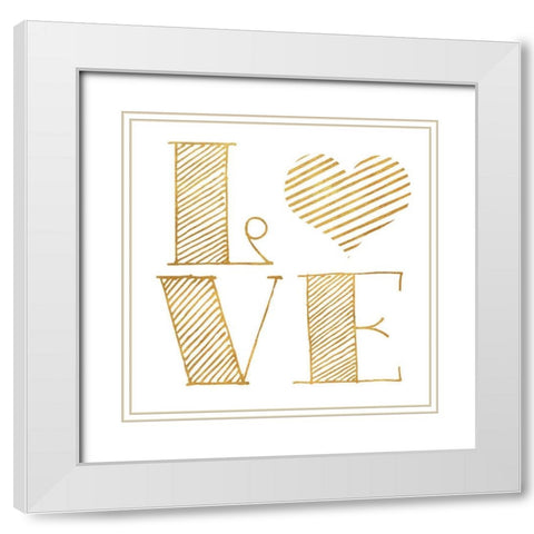 Love Heart Gold White Modern Wood Framed Art Print with Double Matting by SD Graphics Studio
