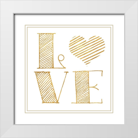 Love Heart Gold White Modern Wood Framed Art Print with Double Matting by SD Graphics Studio