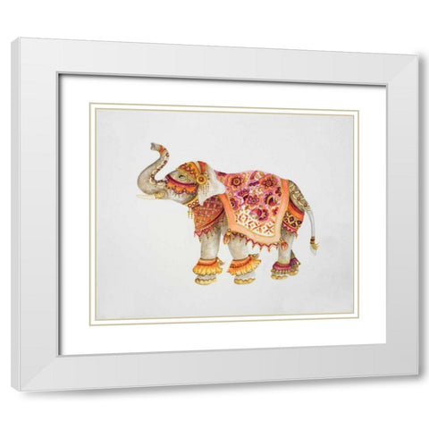 Pink Elephant II White Modern Wood Framed Art Print with Double Matting by Gaynor, Janice