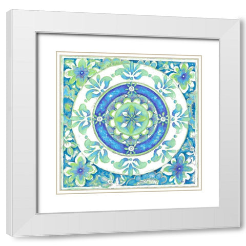 Azurite Medallion II White Modern Wood Framed Art Print with Double Matting by Gaynor, Janice
