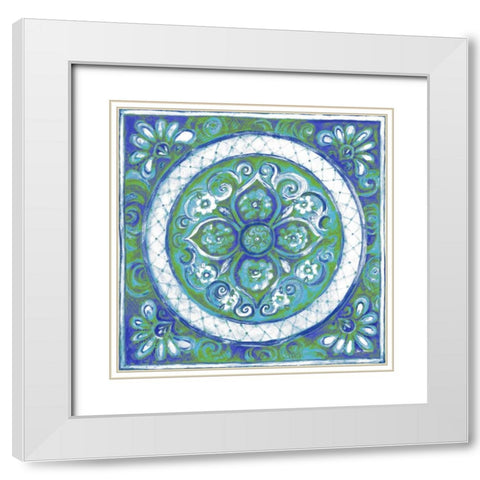 Azurite Medallion III White Modern Wood Framed Art Print with Double Matting by Gaynor, Janice