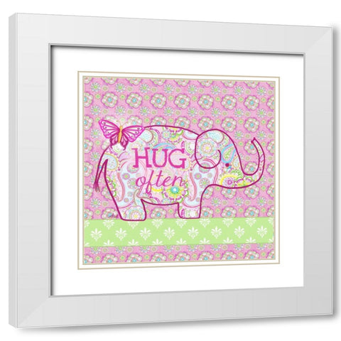 Elephant Border I White Modern Wood Framed Art Print with Double Matting by Metz, Andi