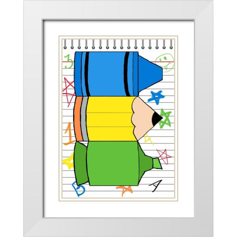 School Scribble I White Modern Wood Framed Art Print with Double Matting by SD Graphics Studio
