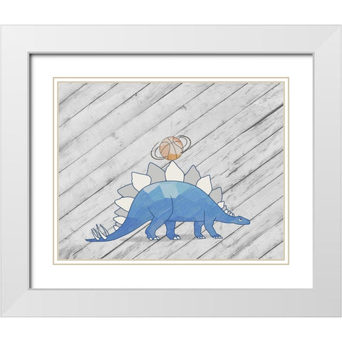 Dino Basketball I White Modern Wood Framed Art Print with Double Matting by SD Graphics Studio